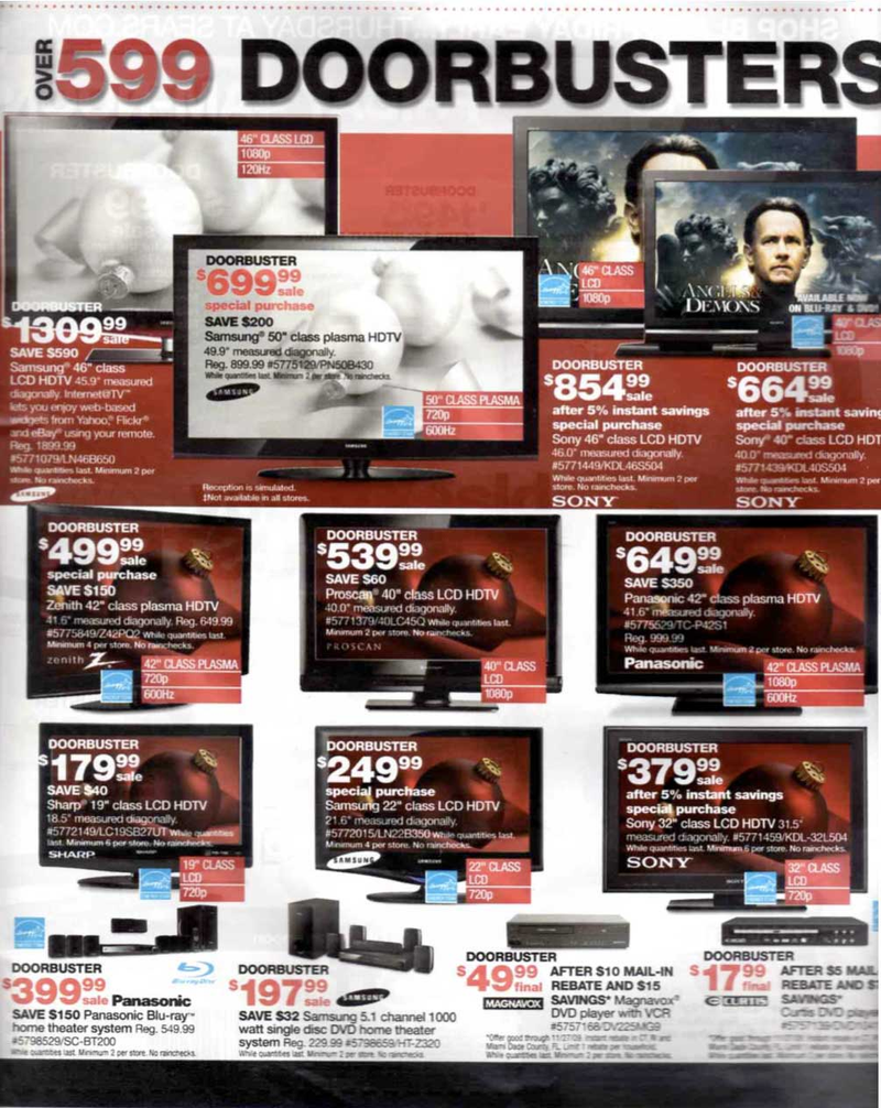 Illustration for article titled Sears Black Friday Ad Leaks: Boatloads of Cheap HDTVs